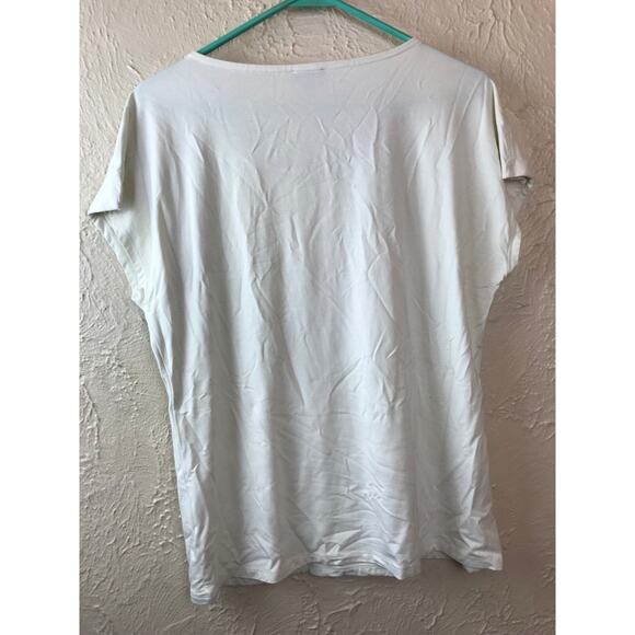 Talbots Top Cap Sleeve Scoop Neck Womens Size Large Off White Solid Tee - Picture 3 of 3